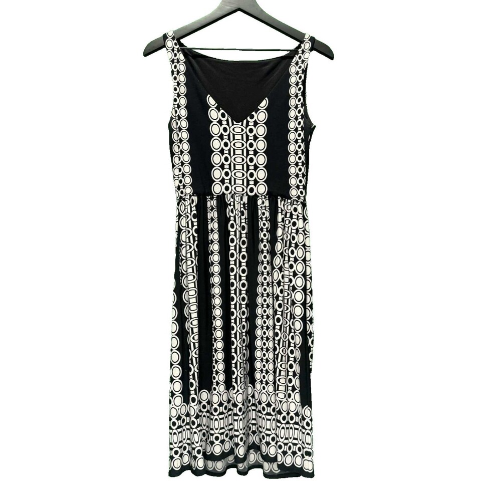 London Times Womens Dress Size 4 Black Geometric Sleeveless Shift Dress